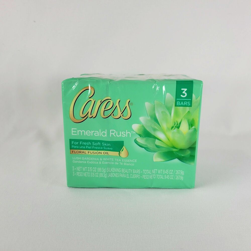 Caress Emerald Rush Lush Gardenia & White Tea Beauty Bar Soap Full Size NEW 3 Pk